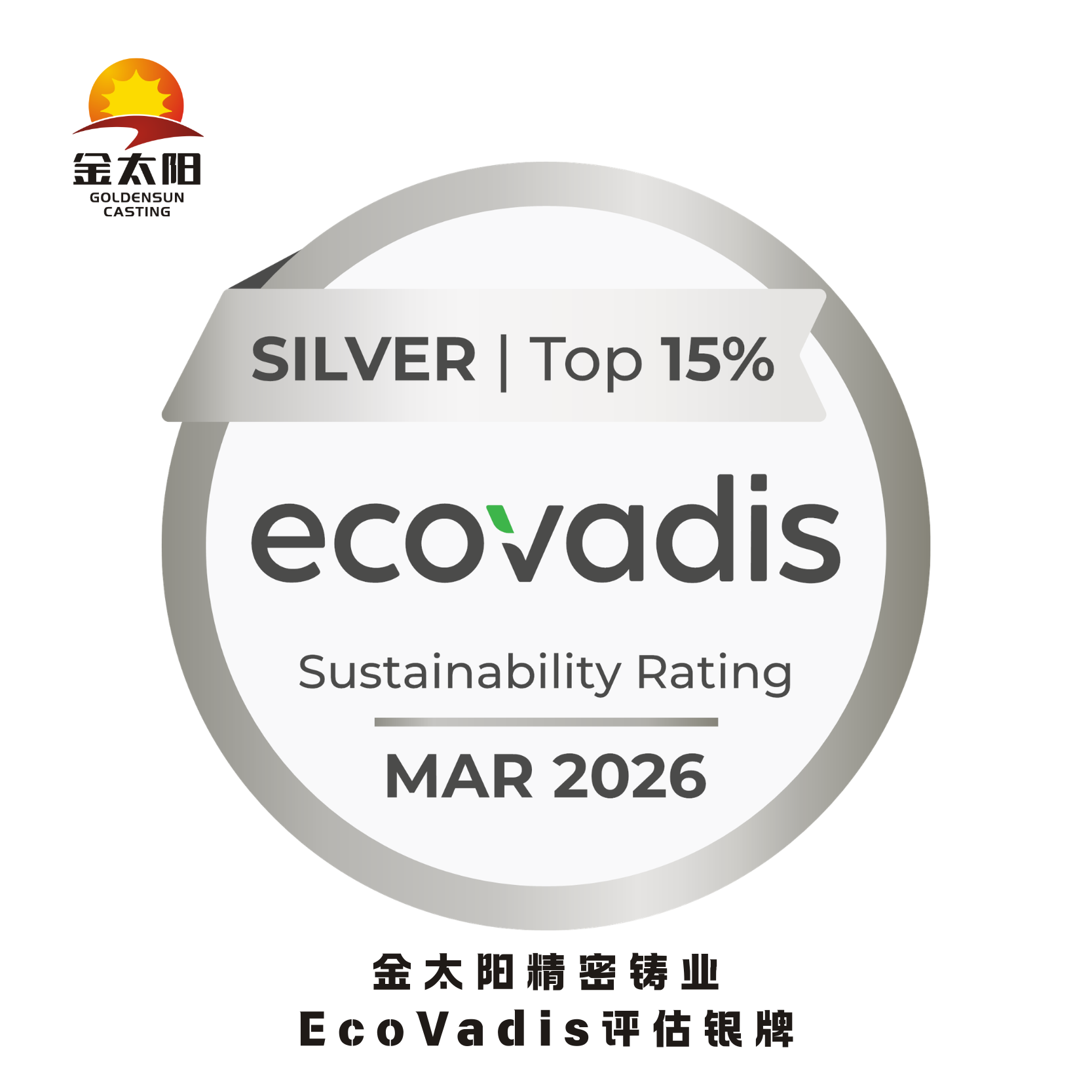 从铜到银：金太阳铸业摘取可持续发展“绿色通行证”，彰显细分领域领军实力